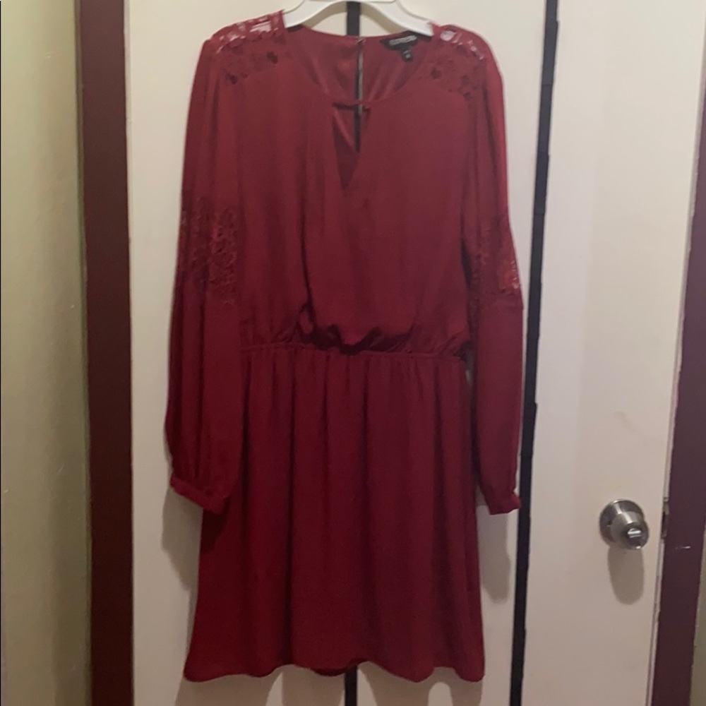 Dark red long sleeve dress